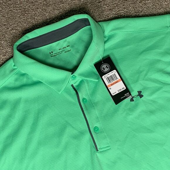 Men's Under Armour Golf Loose Fit Athletic Tech Polo Shirt Green Tennis Causal - Picture 1 of 10